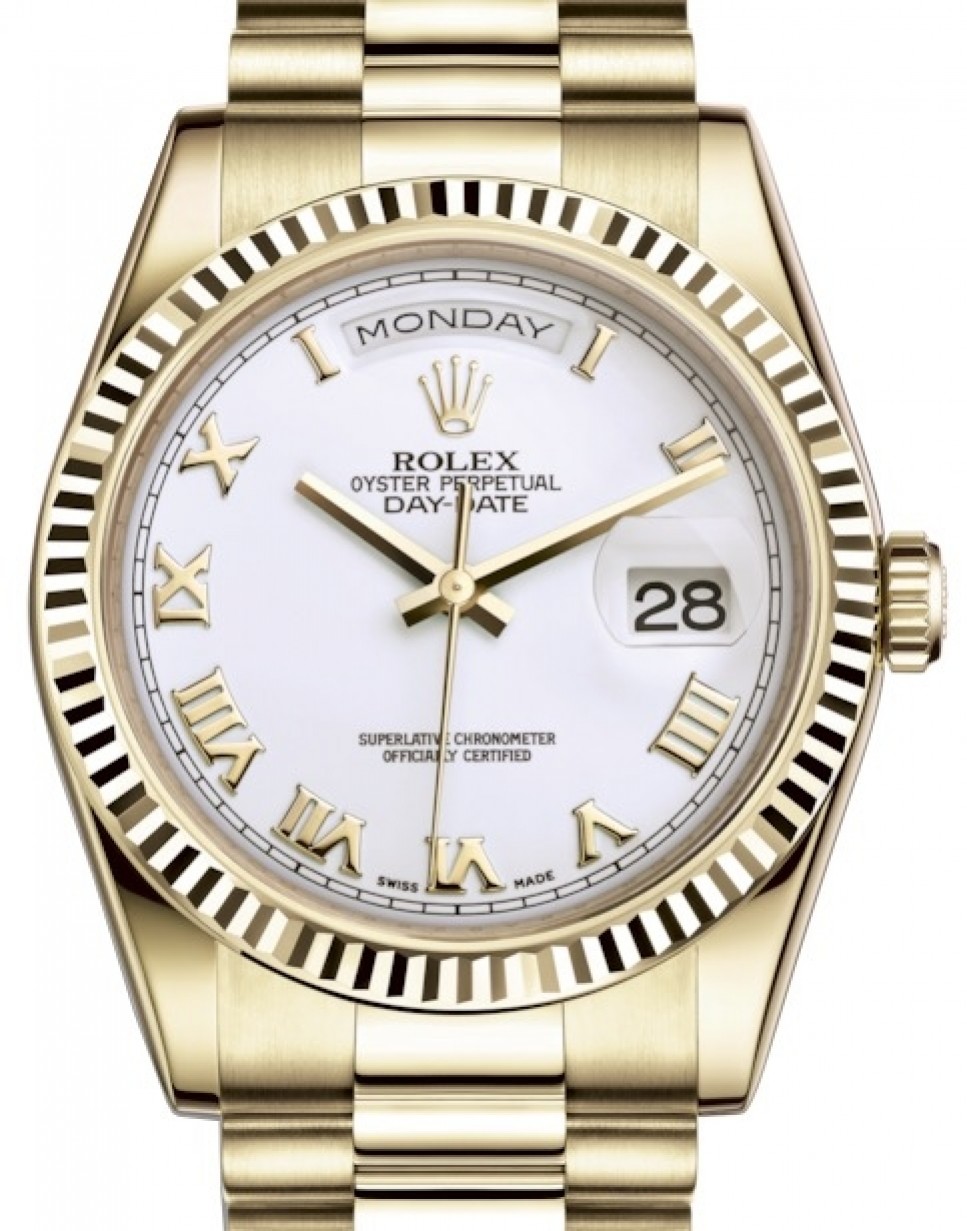 rolex day date gold white face