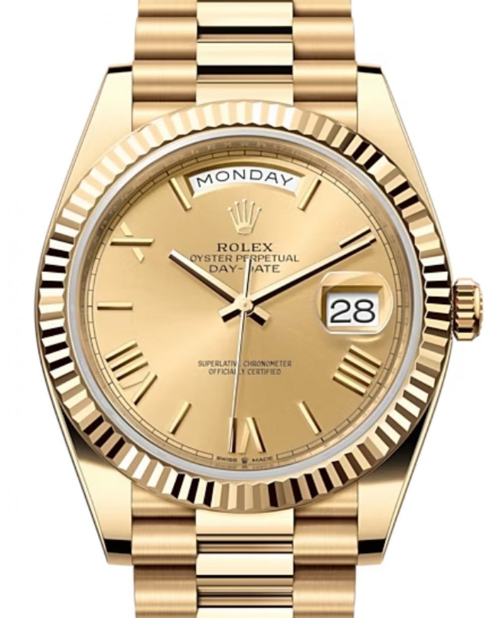 Rolex Day-Date 40 228238-CHPRP Champagne Roman Fluted Yellow Gold President BRAND