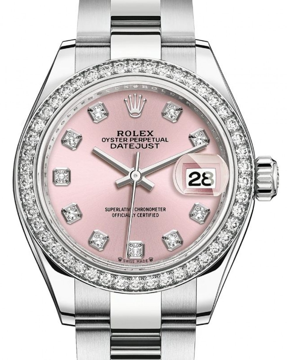 spejl slette på Rolex Lady-Datejust 28 279384RBR Pink Diamond Markers & Bezel Stainless  Steel Oyster 28mm Automatic - BRAND NEW
