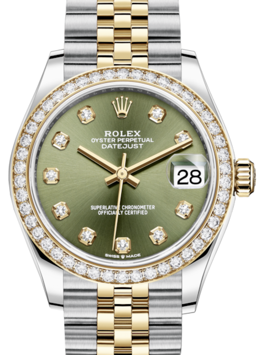 Rolex Lady-Datejust 31 Yellow Gold/Steel Olive Green Diamond & Bezel Jubilee Bracelet - BRAND NEW