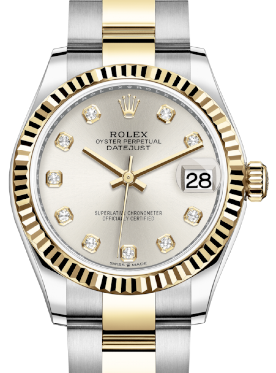 Skynd dig svært hjælper Rolex Lady-Datejust 31 Yellow Gold/Steel Silver Diamond Dial & Fluted Bezel  Oyster Bracelet 278273 - BRAND NEW