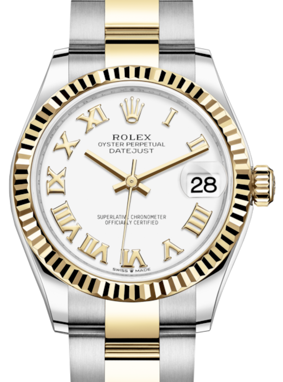 Ko forbrydelse Retfærdighed Rolex Lady-Datejust 31 Yellow Gold/Steel White Roman Dial & Fluted Bezel  Oyster Bracelet 278273 - BRAND NEW