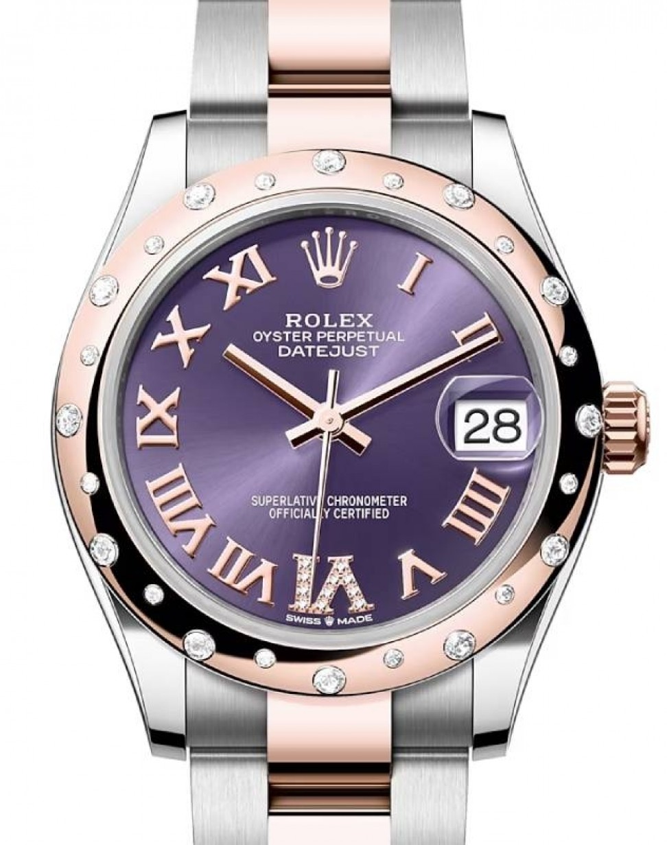 Rolex Datejust 31 Rose Gold/Steel Aubergine Roman Dial & Domed Set 
