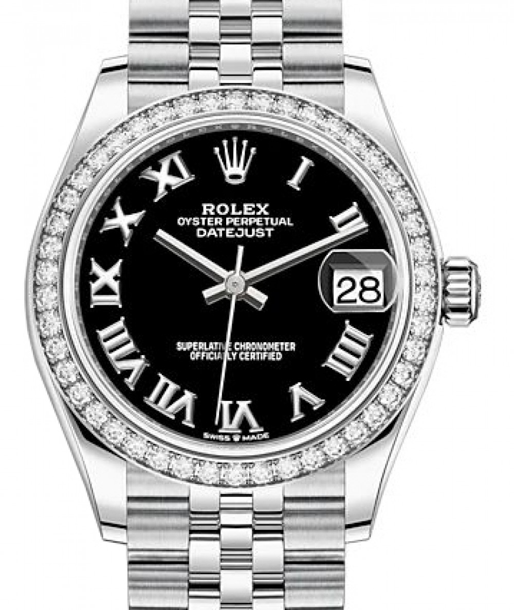 Rolex Datejust 31 White Gold/Steel Black Roman Dial & Diamond Bezel ...