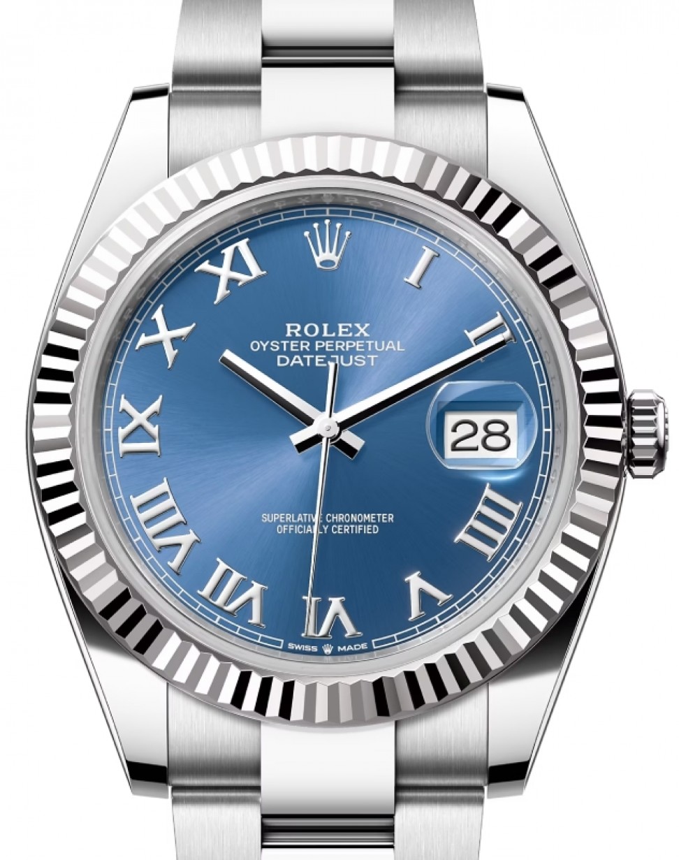bevæge sig Effektiv overalt Rolex Datejust 41 White Gold/Steel Azzurro Blue Roman Dial Fluted Bezel  Oyster Bracelet 126334 - BRAND NEW