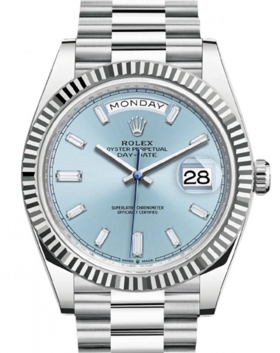 Rolex Day-Date 40 Platinum Ice Blue Diamond Dial & Fluted Bezel Bracelet 228236 - BRAND NEW