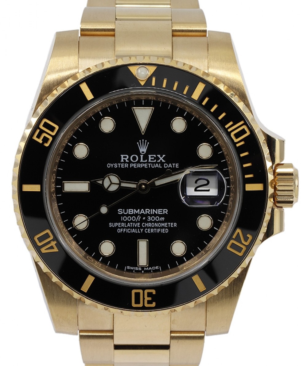hval mål pant Rolex Submariner 116618LN 116618 Men's Black 40mm Solid 18k Yellow Gold  Date BOX/PAPERS