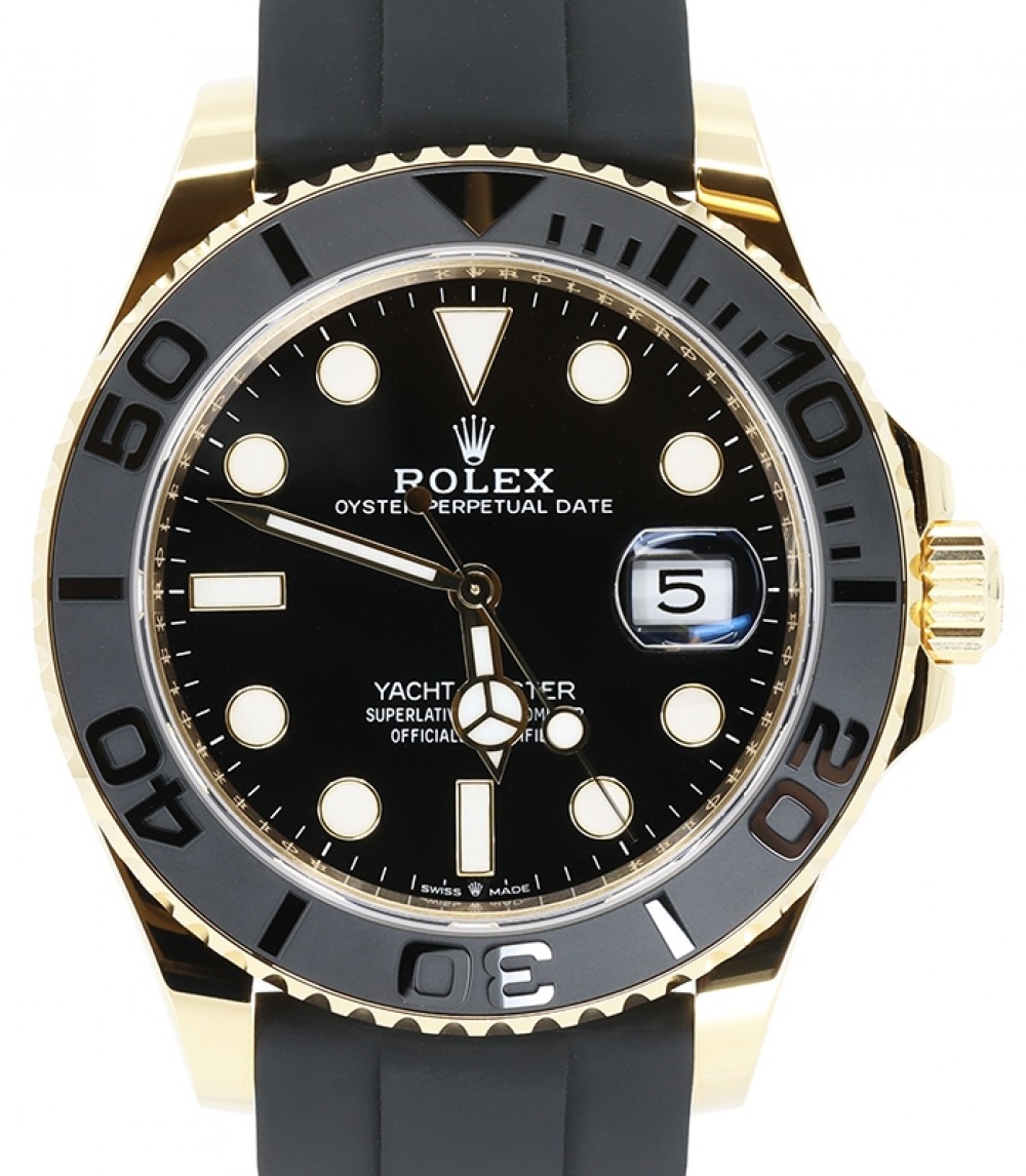 Rolex Yacht-Master 42 Yellow Gold Black Dial & Matte Black Oysterflex Strap  226658 - PRE-OWNED