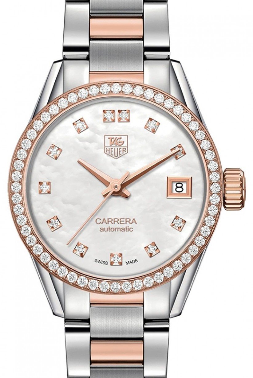 Tag Heuer Carrera Stainless Steel/Rose Gold White MOP Diamond Dial &  Stainless Steel Bracelet  - BRAND NEW