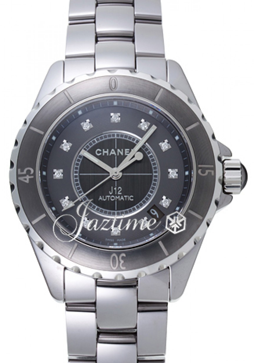 CHANEL Stainless Steel Ceramic Diamond Pave Bezel 38mm J12 Automatic Watch  White 1297251