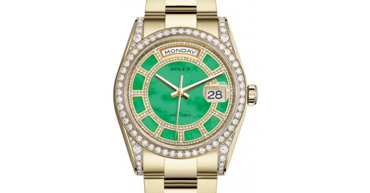 Rolex Day-Date 36 Green Dial 18K Gold Watch 118388-0195