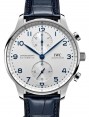 Product Image: IWC Portugieser Chronograph Silver Dial Stainless Steel Bezel Blue Leather Strap 41mm IW371605  - BRAND NEW