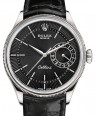 Product Image: Rolex Cellini Date White Gold Black Guilloche Index Dial Domed & Fluted Double Bezel Black Leather Bracelet 50519 - BRAND NEW