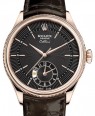 Product Image: Rolex Cellini Dual Time Rose Gold Black Guilloche Index Dial Domed & Fluted Double Bezel Tobacco Leather Bracelet 50525 - BRAND NEW