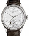 Product Image: Rolex Cellini Dual Time White Gold Silver Guilloche Index Dial Domed & Fluted Double Bezel Tobacco Leather Bracelet 50529 - BRAND NEW