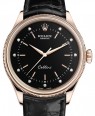 Product Image: Rolex Cellini Time Rose Gold Black Diamond Dial Domed & Fluted Double Bezel Black Leather Bracelet 50505 - BRAND NEW