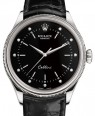 Product Image: Rolex Cellini Time White Gold Black Diamond Dial Domed & Fluted Double Bezel Black Leather Bracelet 50509 - BRAND NEW