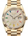 Product Image: Rolex Day-Date 36 President Yellow Gold Diamond Paved Rainbow Colored Sapphires Dial 128238 - BRAND NEW
