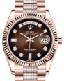Product Image: Rolex Day-Date 36 Rose Gold Brown Ombre Diamond Dial & Fluted Bezel Diamond Set President Bracelet 128235 - BRAND NEW