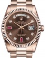 Product Image: Rolex Day-Date 36 Rose Gold Chocolate Diamond & Rubies Dial & Fluted Bezel President Bracelet 118235 - BRAND NEW