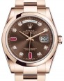 Product Image: Rolex Day-Date 36 Rose Gold Chocolate Diamond & Rubies Dial & Smooth Domed Bezel Oyster Bracelet 118205 - BRAND NEW