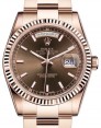 Product Image: Rolex Day-Date 36 Rose Gold Chocolate Index Dial & Fluted Bezel Oyster Bracelet 118235 - BRAND NEW