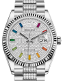 Product Image: Rolex Day-Date 36 White Gold Diamond Paved Rainbow Colored Sapphires Dial & Fluted Bezel Diamond Set President Bracelet 128239 - BRAND NEW