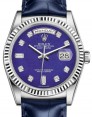 Product Image: Rolex Day-Date 36 White Gold Lapis Lazuli Diamond Dial & Fluted Bezel Blue Leather Strap 118139 - BRAND NEW