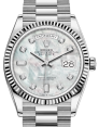 Product Image: Rolex Day-Date 36 White Gold White Mother of Pearl Diamond Dial & Fluted Bezel President Bracelet 128239 - BRAND NEW