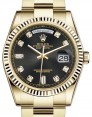 Product Image: Rolex Day-Date 36 Yellow Gold Black Diamond Dial & Fluted Bezel Oyster Bracelet 118238 - BRAND NEW