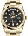 Product Image: Rolex Day-Date 36 Yellow Gold Black Diamond Dial & Smooth Domed Bezel Oyster Bracelet 118208 - BRAND NEW