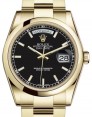 Product Image: Rolex Day-Date 36 Yellow Gold Black Index Dial & Smooth Domed Bezel Oyster Bracelet 118208 - BRAND NEW