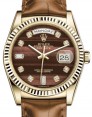 Product Image: Rolex Day-Date 36 Yellow Gold Bull's Eye Diamond Dial & Fluted Bezel Cognac Leather Strap 118138 - BRAND NEW