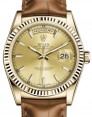 Product Image: Rolex Day-Date 36 Yellow Gold Champagne Index Dial & Fluted Bezel Cognac Leather Strap 118138 - BRAND NEW
