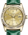 Product Image: Rolex Day-Date 36 Yellow Gold Champagne Index Dial & Fluted Bezel Green Leather Strap 118138 - BRAND NEW