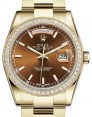 Product Image: Rolex Day-Date 36 Yellow Gold Cognac Index Dial & Diamond Bezel Oyster Bracelet 118348 - BRAND NEW