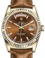 Product Image: Rolex Day-Date 36 Yellow Gold Cognac Index Dial & Fluted Bezel Cognac Leather Strap 118138 - BRAND NEW