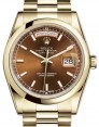 Product Image: Rolex Day-Date 36 Yellow Gold Cognac Index Dial & Smooth Domed Bezel President Bracelet 118208 - BRAND NEW