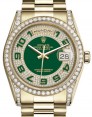 Product Image: Rolex Day-Date 36 Yellow Gold Green Diamond Paved Arabic Dial & Diamond Set Case & Bezel President Bracelet 118388 - BRAND NEW