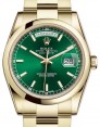 Product Image: Rolex Day-Date 36 Yellow Gold Green Index Dial & Smooth Domed Bezel Oyster Bracelet 118208 - BRAND NEW