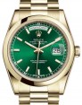 Product Image: Rolex Day-Date 36 Yellow Gold Green Index Dial & Smooth Domed Bezel President Bracelet 118208 