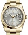 Product Image: Rolex Day-Date 36 Yellow Gold Silver Diamond Dial & Smooth Domed Bezel Oyster Bracelet 118208 - BRAND NEW