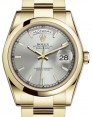 Product Image: Rolex Day-Date 36 Yellow Gold Silver Index Dial & Smooth Domed Bezel Oyster Bracelet 118208 - BRAND NEW