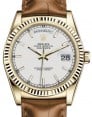 Product Image: Rolex Day-Date 36 Yellow Gold White Index Dial & Fluted Bezel Cognac Leather Strap 118138 - BRAND NEW