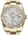 Product Image: Rolex Day-Date 36 Yellow Gold White Mother of Pearl Diamond Dial & Fluted Bezel Oyster Bracelet 118238 - BRAND NEW