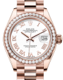 Product Image: Rolex Lady Datejust 28 Rose Gold White Roman Dial & Diamond Bezel President Bracelet 279135RBR - BRAND NEW