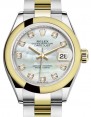 Product Image: Rolex Lady Datejust 28 Yellow Gold/Steel White Mother of Pearl Diamond Dial & Smooth Domed Bezel Oyster Bracelet 279163 - BRAND NEW