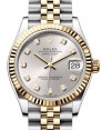 Product Image: Rolex Lady-Datejust 31 Yellow Gold/Steel Silver Diamond Dial & Fluted Bezel Jubilee Bracelet 278273 - BRAND NEW