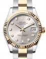 Product Image: Rolex Lady-Datejust 31 Yellow Gold/Steel Silver Diamond Dial & Fluted Bezel Oyster Bracelet 278273 - BRAND NEW