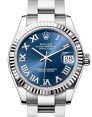 Product Image: Rolex Datejust 31 White Gold/Steel Bright Blue Roman Dial & Fluted Bezel Oyster Bracelet 278274 - BRAND NEW